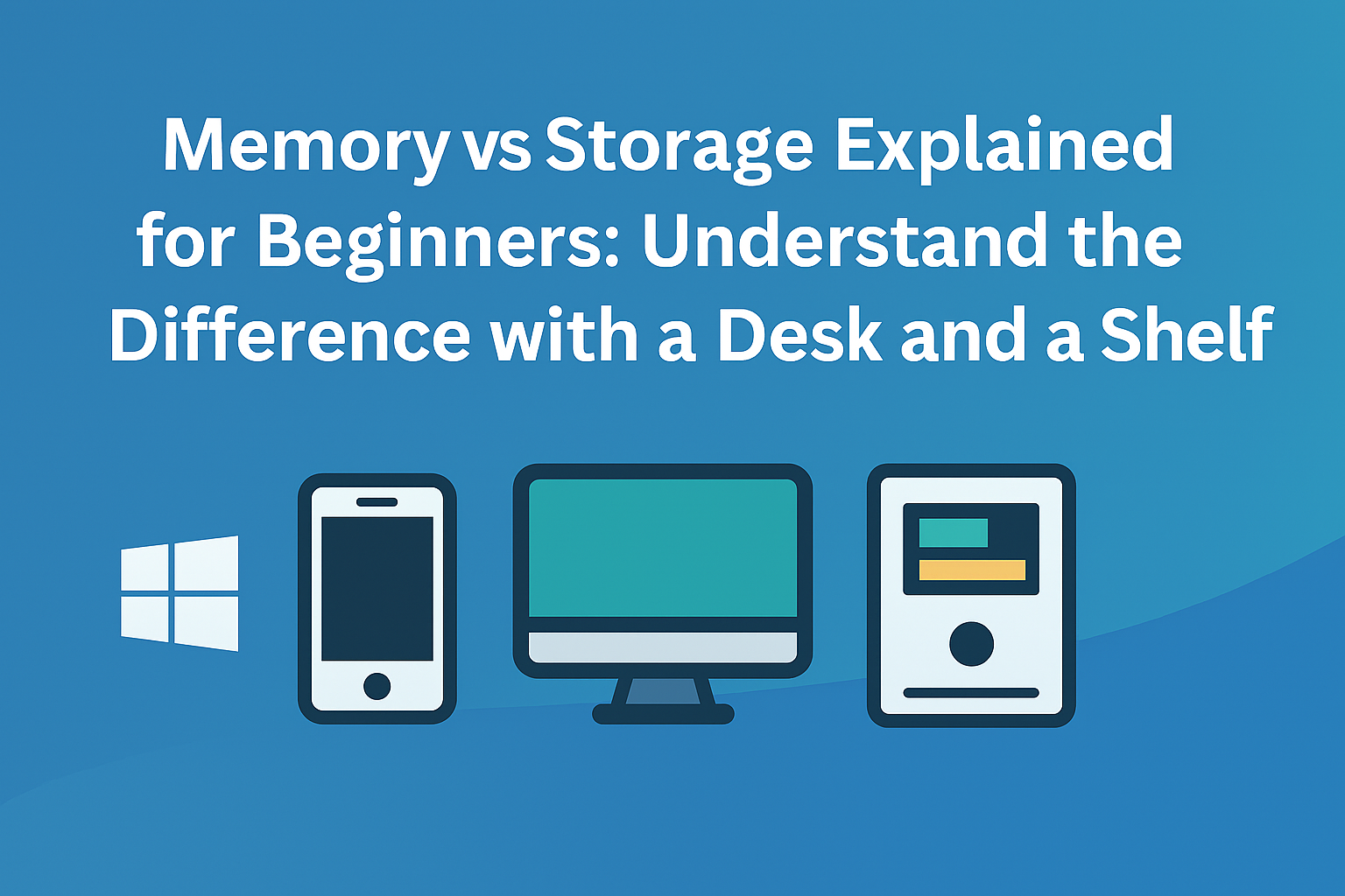 Explaining the difference between memory and storage using a desk and a shelf