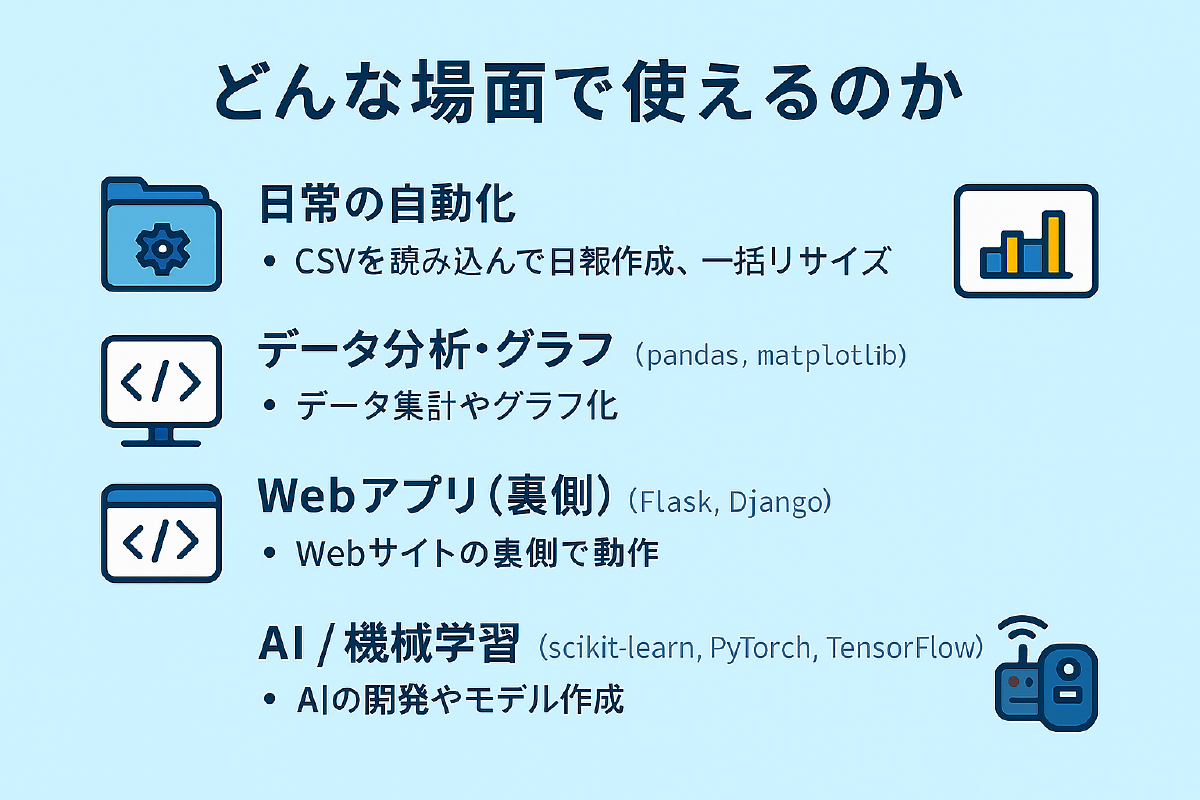 Pythonの使い道：自動化・データ分析・Web・AI・IoT
