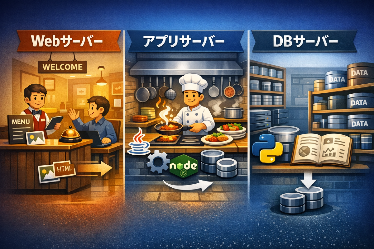 Webサーバー・アプリサーバー・DBサーバーの3層構成
